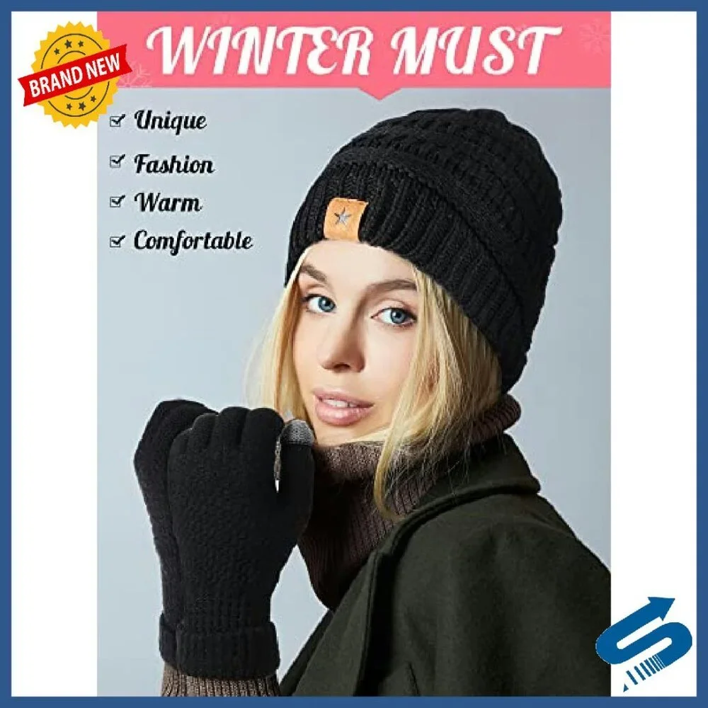 8-Piece Winter Hat & Glove Set, Touchscreen Fleece & Chenille - Picture 7 of 8